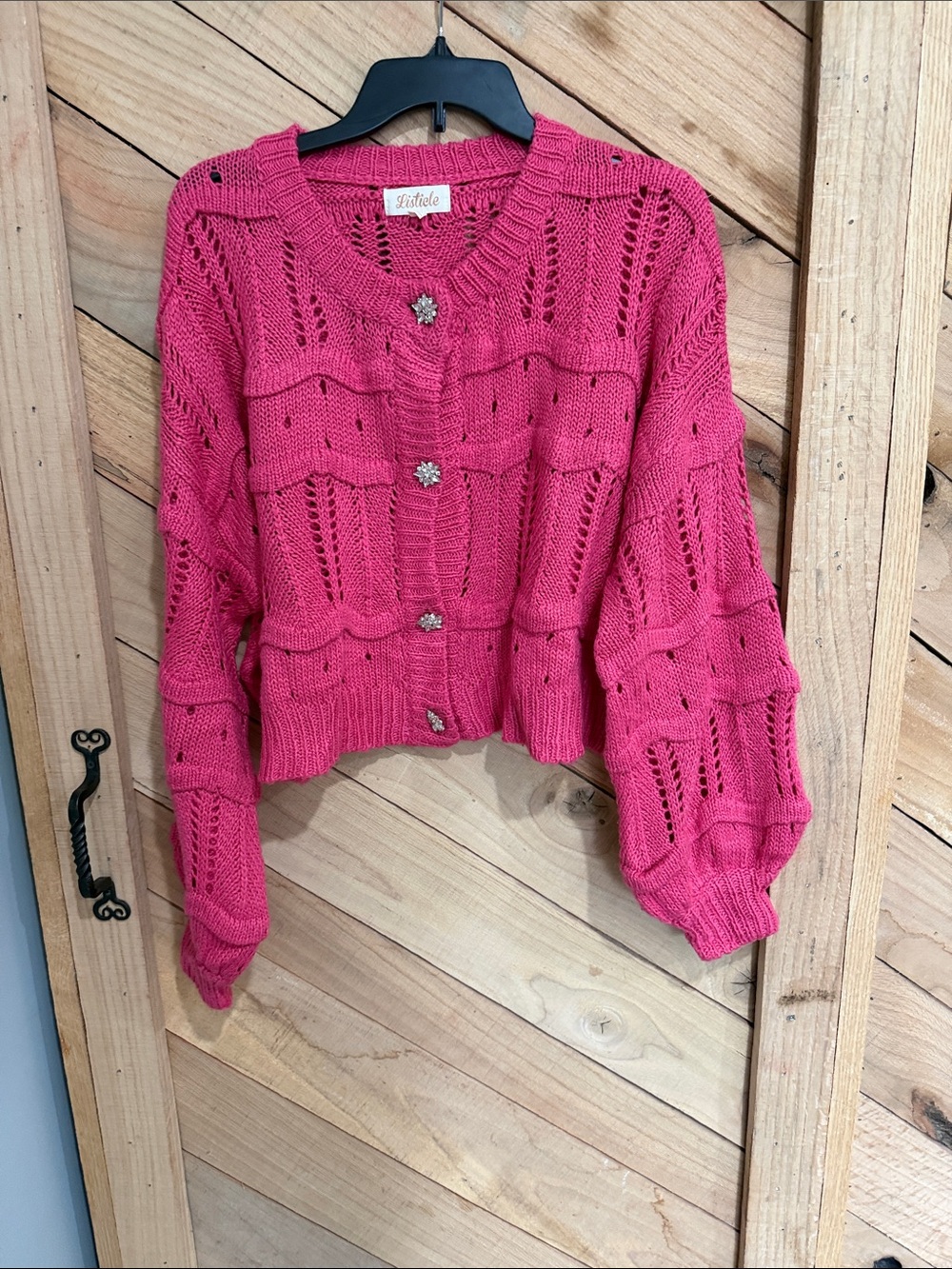 Listicle Fuchsia Open-Knit Button Cardigan